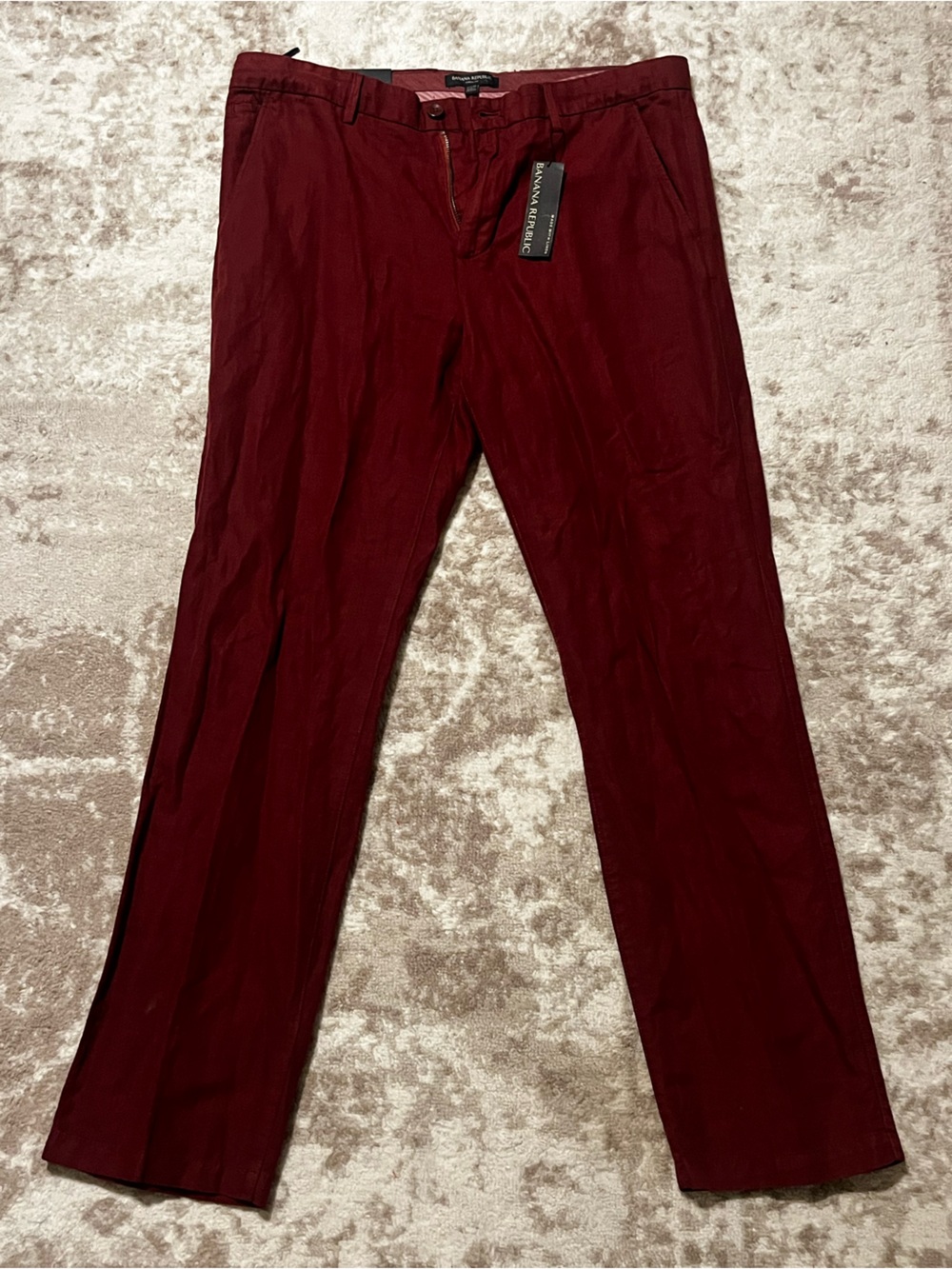NWT Banana Republic Men's Aiden Slim Fit Pants 35x32 Burgundy Linen Blend